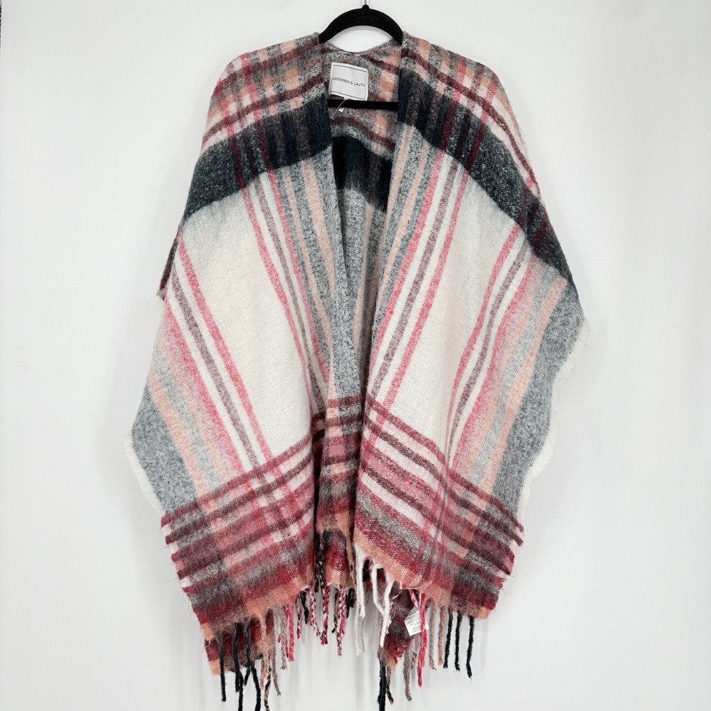 Andersen‎ & Lauth | Anthropologie Plaid Ruana Poncho Wrap Cape Fringe Multi OS